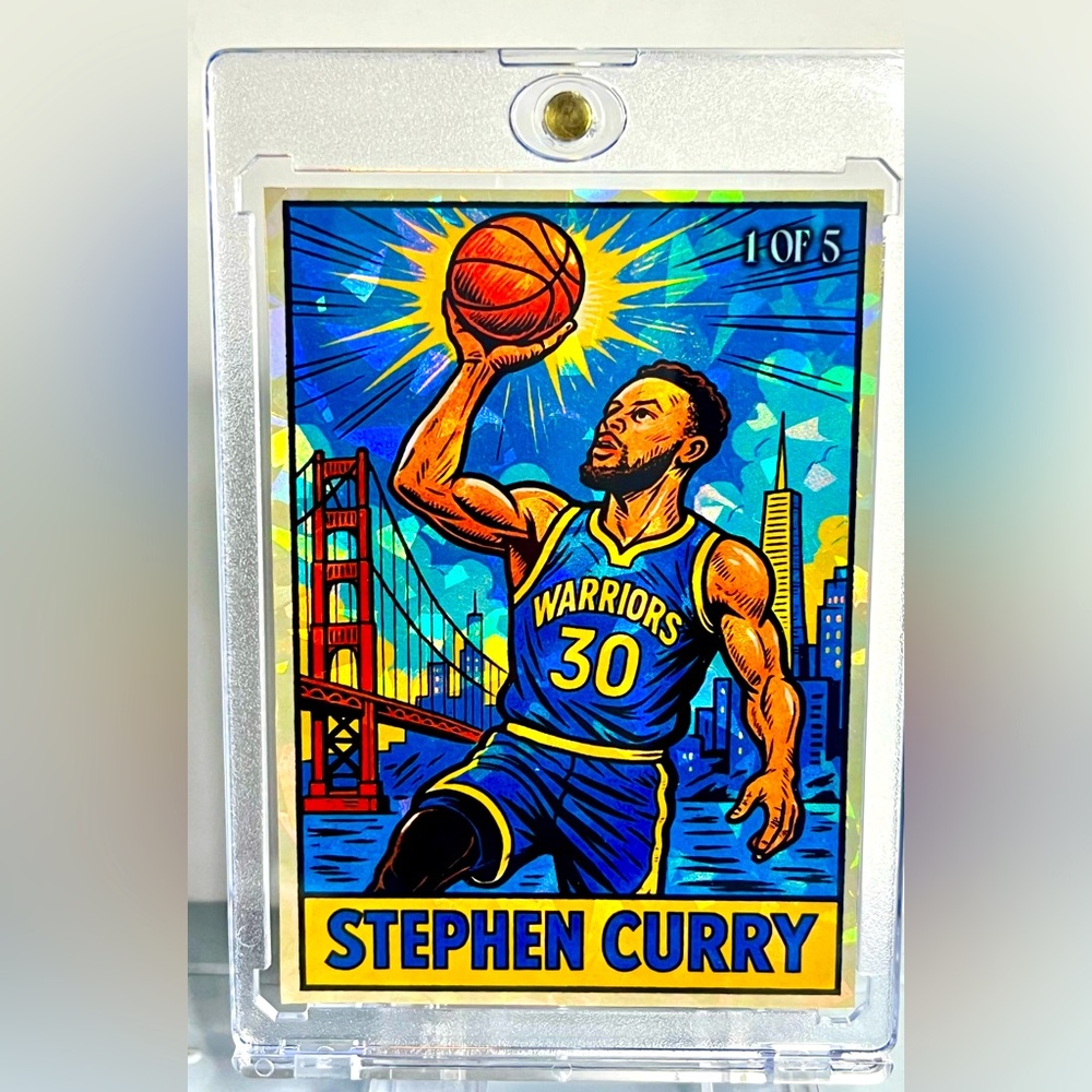 Steph Curry 1/5 Cracked Ice Holographic Comic Art Trading Card SP 918 Customs